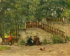 Ferdinand Brütt, "Parkszene", Öl auf Leinwand