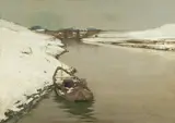 Max Clarenbach, Große Rhein-Landschaft, Öl auf Leinwand