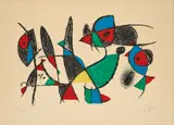 Aus: Joan Miró. Der Lithograph II by Joan Miró, 1975, Farblithografie auf Arches (Wasserzeichen), sold Aug 2024