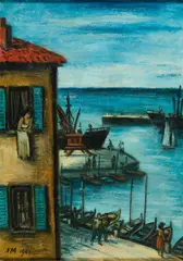 Frans Masereel, Maison sur le port, 1961, Öl auf Holz