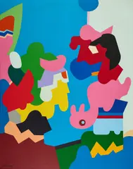 "Die lustigen Hexen" by Otmar Alt, 1968, Öl auf Leinwand, sold Sep 2024