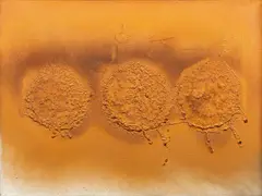 Otto Piene, "Dukatengold", 1988, Mischtechnik (Feuergouache) auf Leinwand