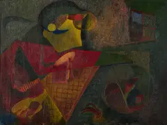 Die abstrakte Psyche by Reinhold Rossig, 1930, Öl und Tempera auf Pappe, sold Aug 2024