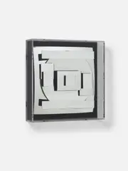 Spiegelobjekt by Adolf Luther, 1982, Verschieden geformte Konkavspiegel vor Holz. In Plexiglaskasten, sold Sep 2024