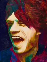 James Gill, Mick Jagger, 2018, Acryl über Druckgrafik auf Leinwand
