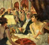 Robert Emil Stübner, Champagner-Abend, Öl auf Leinwand