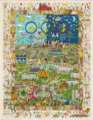 James Rizzi, A Village for the World, 1996, Farbserigrafie (3-D Druck) auf leichtem Karton