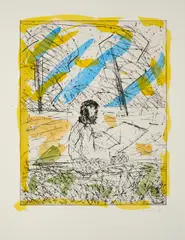 Friedemann Hahn, Ohne Titel, 1985, Radierung, handkoloriert auf Hahnemühle (Wasserzeichen)