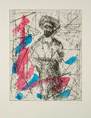 Friedemann Hahn, Ohne Titel, 1985, Radierung, handkoloriert auf Hahnemühle (Wasserzeichen)