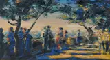 Jürgen Schmiedekampf, "Lisboa Sun-set", 1998, Öl auf Leinwand