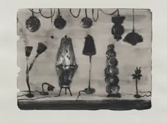 Norbert Schwontkowski, Selbstportrait als Lampenladen, 2002, Lithografie auf Bütten