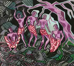 Senaka Senanayake, "The Stone Workers", 1962, Öl auf Leinwand