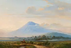 Raden Saleh Ben Jaggia, Landschaft mit Blick auf den Vulkan Merapi auf Java, Um 1867, Öl auf Leinwand