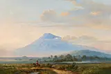 Landschaft mit Blick auf den Vulkan Merapi auf Java by Raden Saleh Ben Jaggia, Um 1867, Öl auf Leinwand, sold Nov 2024