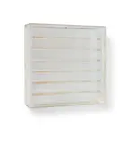 Ohne Titel by Adolf Luther, 1977, 7 halbtransparente konkave Hohlspiegelstreifen vor Flachspiegel vor Holz in Plexiglaskasten, sold Apr 2025