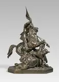 Jeanne d'Arc besiegt einen englischen Ritter by Jean-François-Théodore Gechter, Bronze, sold Nov 2024