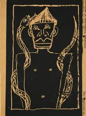Walter Dahn, Ohne Titel, 1983, Linolschnitt auf Packpapier