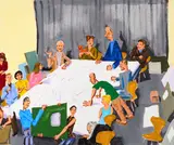 Peter Angermann, "Mappenprüfung", 1999, Acryl auf Jute