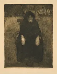 Paula Modersohn-Becker, Sitzende Alte, Um 1900, Radierung auf Japan