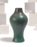 Venini & C, Vase mit Dekor "A dama", Farbloses Glas, aufgeschmolzene Murrine in opakem Türkisgrün und opakem Rot