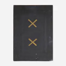Lead Window Gold X by Eric Orr, 1979, embossed lead and gold relief on wood panel, sold Aug 2023