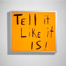 Sam Durant, Tell It Like It Is!, 2020, screenprint on translucent film, light box