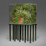 Max Hooper Schneider, The Extinction of Neon, 2015, custom acrylic terrarium, modeled landscape, plastic flora and vegetation, vintage neon signs, custom metal base