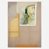 Erica Mahinay, Still Life (with Inverted Iris), 2015, oil on canvas, mixed media on treated fabrics