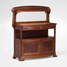 Epis de blé buffet by Louis Majorelle, c. 1910, mahogany, marble, gilt bronze, mirrored glass, sold Apr 2025