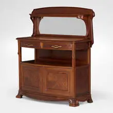 Epis de blé buffet by Louis Majorelle, c. 1910, mahogany, marble, gilt bronze, mirrored glass, sold Apr 2025