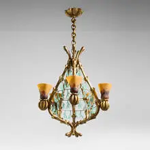 Franck Evennou, Darjeena chandelier, c. 1993, gilt bronze, pâte de verre, frosted glass