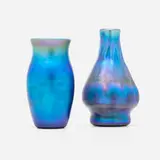 Tiffany Studios, Decorated vases, set of two, c. 1898-1900, hand-blown Favrile glass