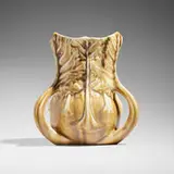 Rare Favrile Pottery tyg with chard leaves by Tiffany Studios, 1904-14, glazed earthenware, sold Apr 2025