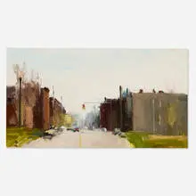 Stuart Shils, Red Light at 33rd and Diamond, 1996, oil on paper laid to board