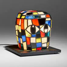 Eddie Martinez, Blockhead Lamp, 2020, stained glass, patinated bronze