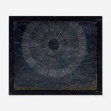 Joy Feasley, Moon, 2016, resin, glitter, flashe on panel in artist's frame