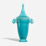 Production lidded vase with shell handles by Rookwood Pottery, sold Mar 2023