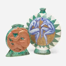 Édouard Cazaux, Canteen vases, set of two, c. 1930, glazed and gilt stoneware