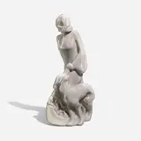 Rare production figure of woman and borzoi dog by Ernest Bruce Haswell for Rookwood Pottery, sold Mar 2023