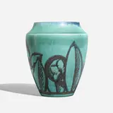 Decorated Mat/Double Vellum vase with Art Deco-style flowers by Janet Harris for Rookwood Pottery, sold Mar 2023