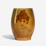 Standard Glaze mug with portrait of a young woman by Robert Bruce Horsfall for Rookwood Pottery, sold Mar 2023