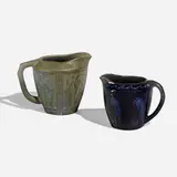 Jervis Pottery, Pitchers with Japanese irises and storks, set of two