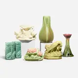 Collection of seven production works by Rookwood Pottery, sold Mar 2023
