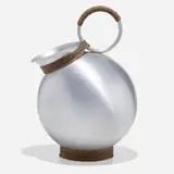 Russel Wright, Rare Sherry pitcher, c. 1935, spun aluminum, rattan