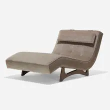 Wave chaise lounge by Adrian Pearsall, c. 1965, upholstery, stained oak, sold Feb 2022