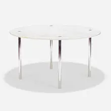 Tinos dining table, model 8-M by Ross Littell and Douglas Kelley William Katavolos, 1953, Carrara marble, chrome-plated steel, sold Feb 2022