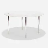 Tinos dining table, model 8-M by Ross Littell and Douglas Kelley William Katavolos, 1953, Carrara marble, chrome-plated steel, sold Feb 2022