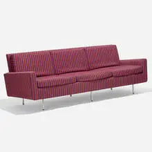 Sofa, model 26 by Florence Knoll, Alexander Girard upholstery, chrome-plated steel, sold Feb 2022