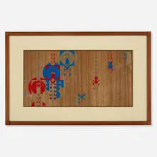 Room divider fragment from Hillside House, Bartlesville, Oklahoma by Frank Lloyd Wright, 1953, hand-painted mahogany with stencil, sold Feb 2022