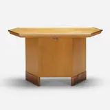 Desk extension from Price Tower, Bartlesville, Oklahoma by Frank Lloyd Wright, 1956, mahogany, copper, anodized aluminum, travertine, sold Feb 2022